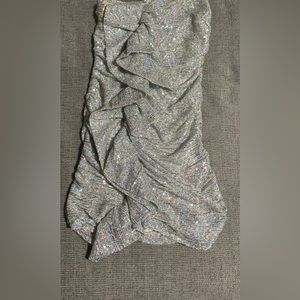 Ruffle silver sequins strapless dress